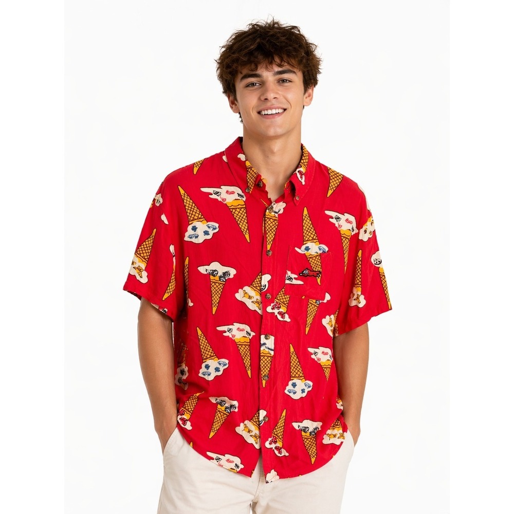 ICECREAM Carroll S/S Woven Button-up Shirt Beach Y2K Hiphop Art Deco Size L